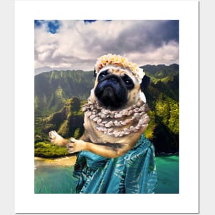 Cute Aloha Pug Hawaiian Posters and Art